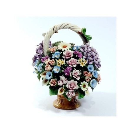 CESTO CENTROTAVOLA CON MANICO DECORATO CON FIORI DI CAMPO ASSORTITI