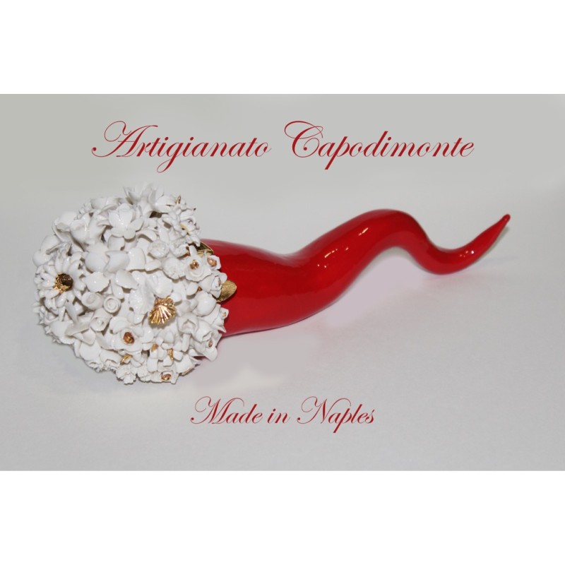 CORNO ROSSO FIORI BIANCHI E ORO