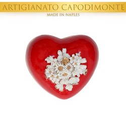 CUORE ROSSO CON FIORI BIANCHI E ORO